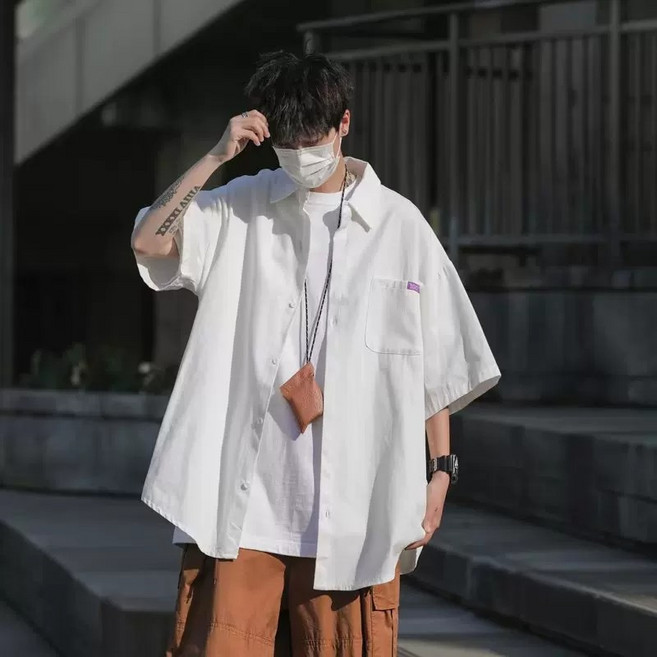 ANYOU 여름 남성 반팔 셔츠 루즈핏 남자옷 포켓 디자인 데일리 캐주얼 셔츠 시원한 반소매 셔츠 바캉스룩