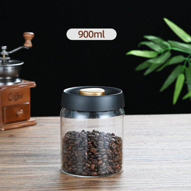 透明真空密封罐 1200ml 按壓式保鮮儲物罐 防潮廚房收納, 1個, 中款黑金900ML