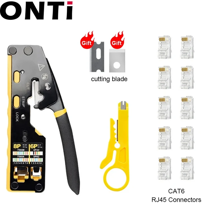 RJ45 다목적 압착 도구 6P/8P/8C 모듈형 커넥터 이더넷 올인원 와이어 도구용 압착기 커터 통과, 04 Combo set 2, 1개