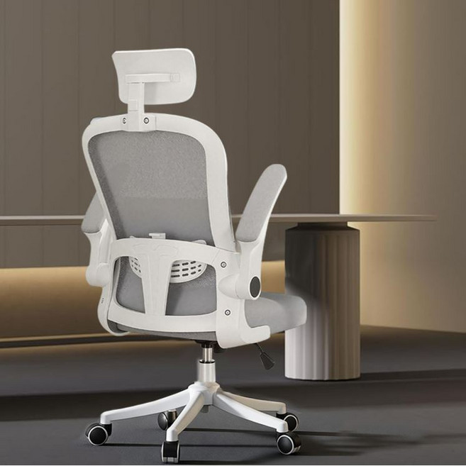 HZDMJ 사무용 의자 인체공학 메쉬 요추 허리보호 체어 누울 수 있음 게이밍 컴퓨터의자, 그레이