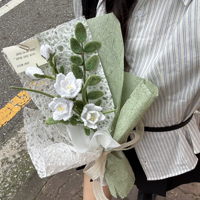 [자체제작 동영상 제공] 모루철사 치자 꽃다발 만들기 DIY 패키지 세트 졸업식 기념일