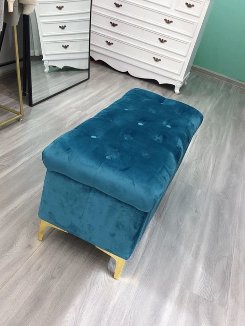 벤치 의자 카페 등받이 없는 라운드 디자인 퀄팅 심플한, 0.8m 수납 미포함, 피코크블루 50번