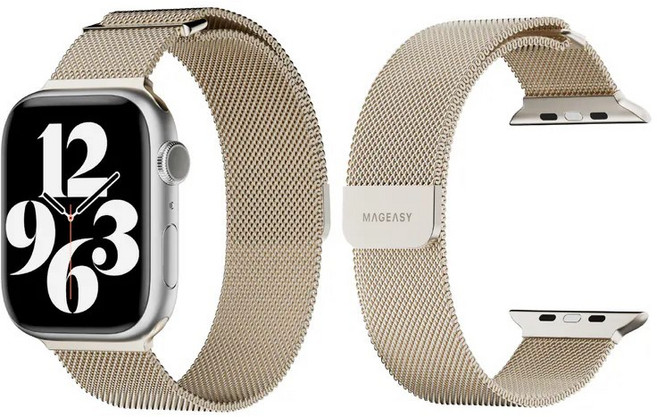 MAGEASY 米蘭不鏽鋼金屬磁吸錶帶 for Apple Watch, 星光白,44／45／46／49 mm, 1個