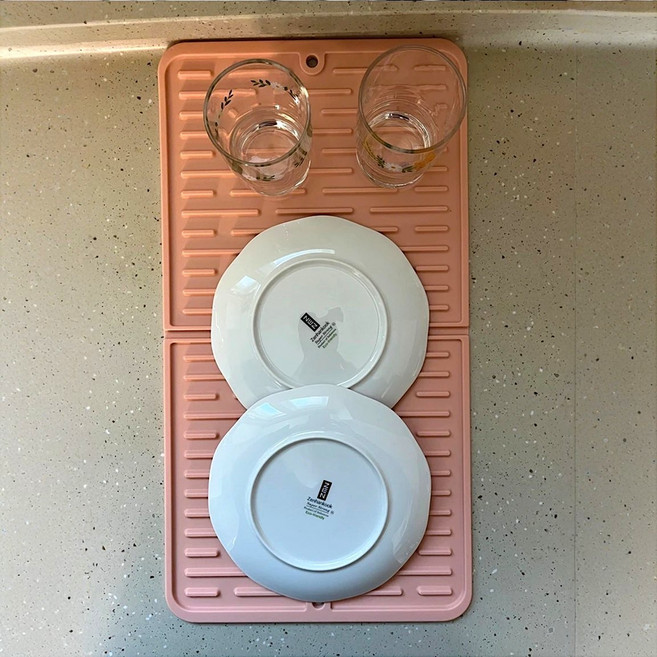 피플피 접이식 실리콘 식기 건조대 설거지 드라잉 매트, 1개, 핑크, 1단