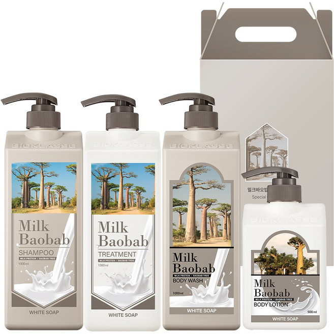 비오클라쎄 밀크바오밥 오리지널 헤어바디 화이트솝 4종 세트, 1세트