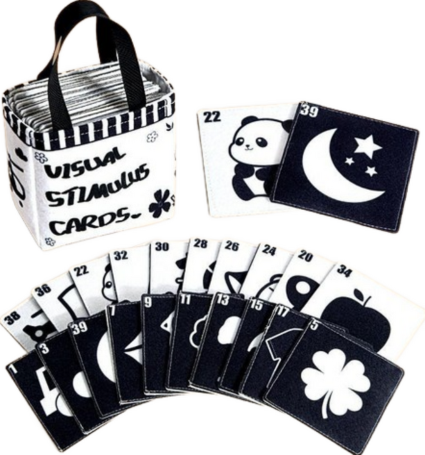 嬰兒黑白卡布書 視覺激發 寶寶早教認知卡 新生兒追視卡片, 【0-3個月】黑白布藝卡+精美手提包, 黑白, 1套