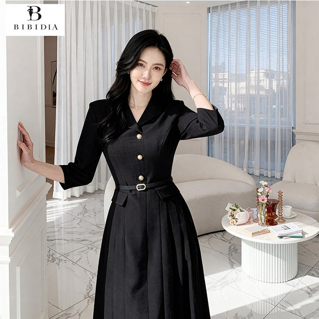 비비디아 여성 봄 슬림핏 하객룩 오피스룩 정장 롱 플리츠 원피스 (S~2XL) 5603