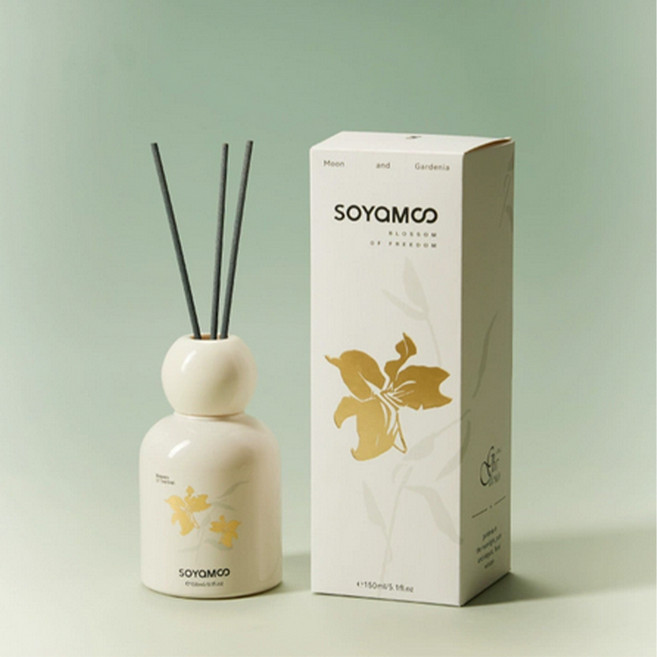 SOYAMOO索苜 質感白瓷擴香瓶 香薰精油擴香 居家香氛擺飾 精美禮盒包裝 情人節禮物, 1個, 月下梔子,150ml, 月下梔子