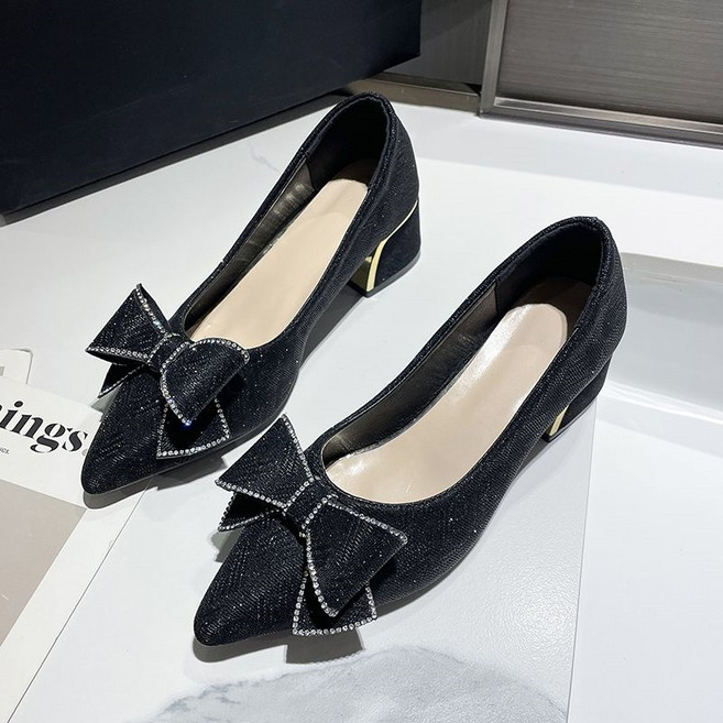 AOKADA 여성 리본 뾰족코 펌프스 구두 발편한 플랫슈즈