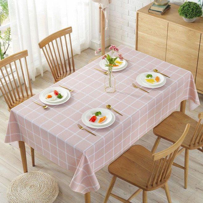 good 布防水防燙防油免洗塑料桌布格子檯布茶几布蓋布桌墊, 新升級防油免洗 活動  粉色大格子,139x66cm 常規宿舍, 1個