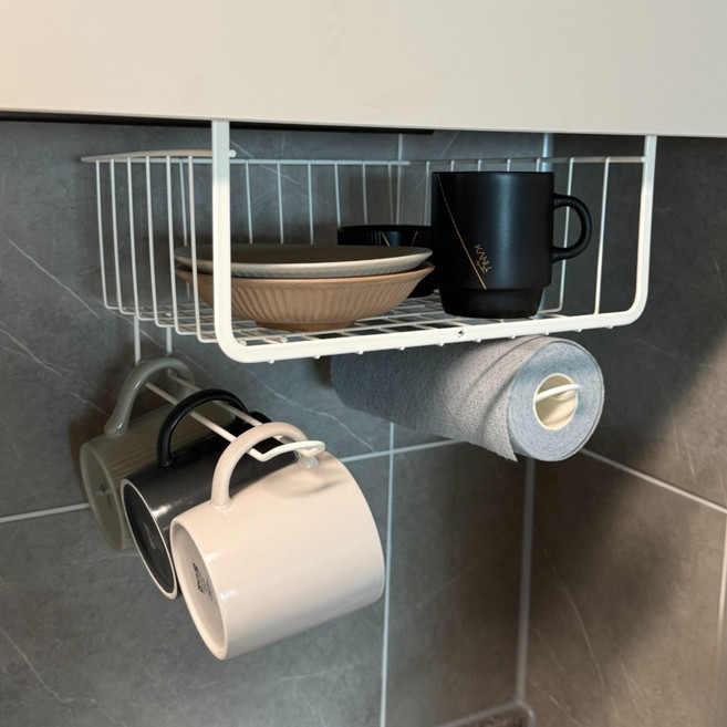 베로디 다용도 걸이식 언더선반 도마 키친타올 수납, 1개, 글로시 화이트