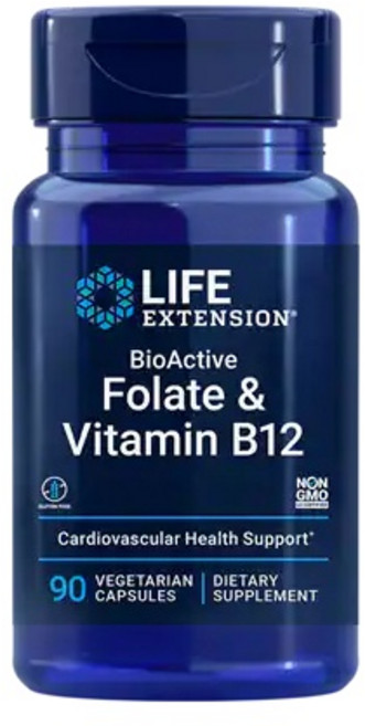 LIFE EXTENSION Bio活性葉酸&維他命B12膠囊, 90顆, 1罐