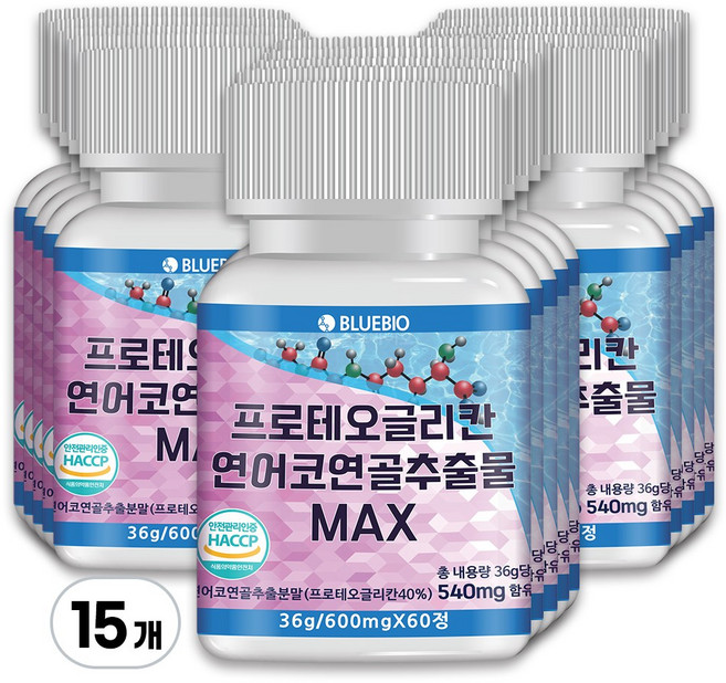 프로테오글리칸 연어코 연골 추출물 MAX 600mg 60정 2형 콜라겐 콘드로이친 글루코사민 류신 함유, 60회분, 15개