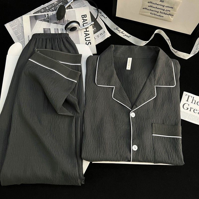 메인워크 남자 잠옷 상하의 세트 봄가을 긴팔 긴바지 데일리 캐주얼 루즈핏 스판 심플 카라넥 실내복 홈웨어 세트