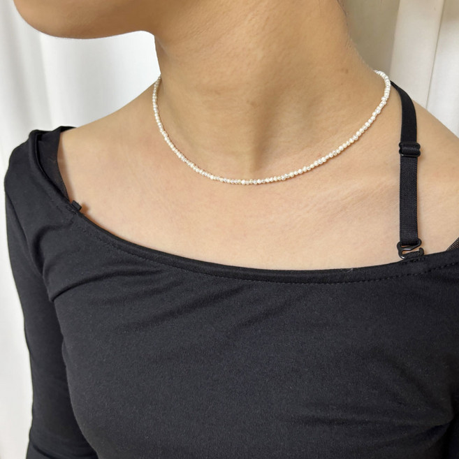 [클란다] 2mm 미니 못난이 담수 진주 목걸이 밥풀 미니 진주 목걸이