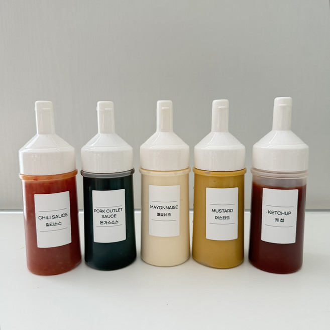 플레이트라벨 BPA FREE 뚜껑 일체형 소스통 + 라벨16종, 5개, 300ml
