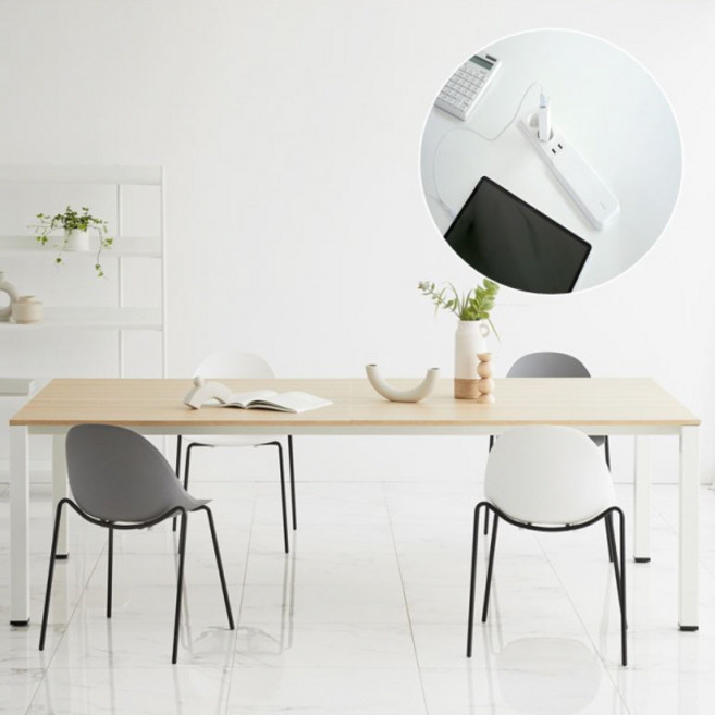 [두닷] 콰트로 볼드 2400 테이블_콘센트형(1개), 덴버오크+에어화이트(콘센트1개)/USB-A타입