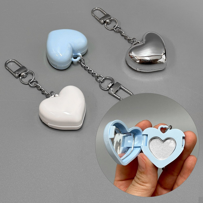 포포라운지 섀도우 케이스 미니 하트 키링 립밤 립스틱 빈 팔레트, 화이트+실버+블루