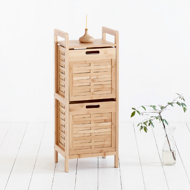 하우스레시피 모리노키 뱀부 2단 수납장 슬림형, 내츄럴