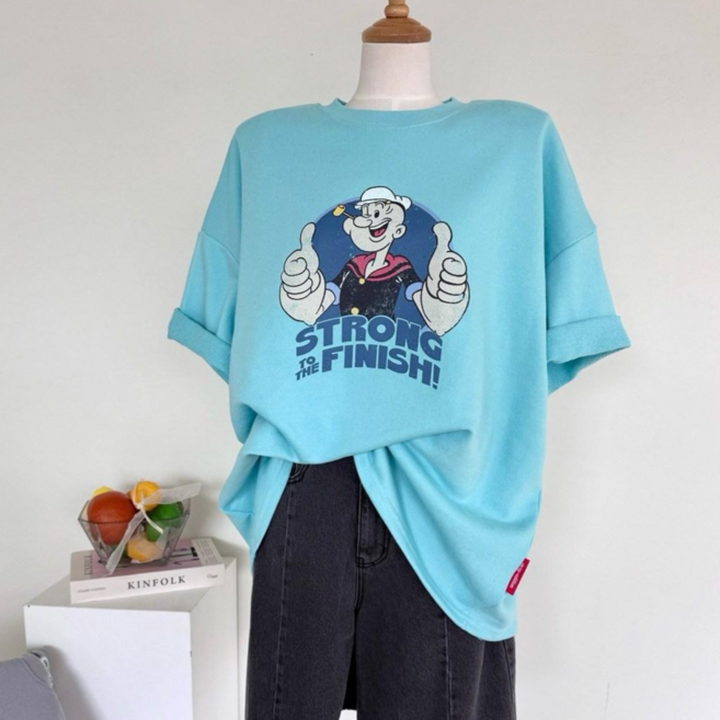 피쉬 뽀빠이 엄지척 박스 도톰 반팔티