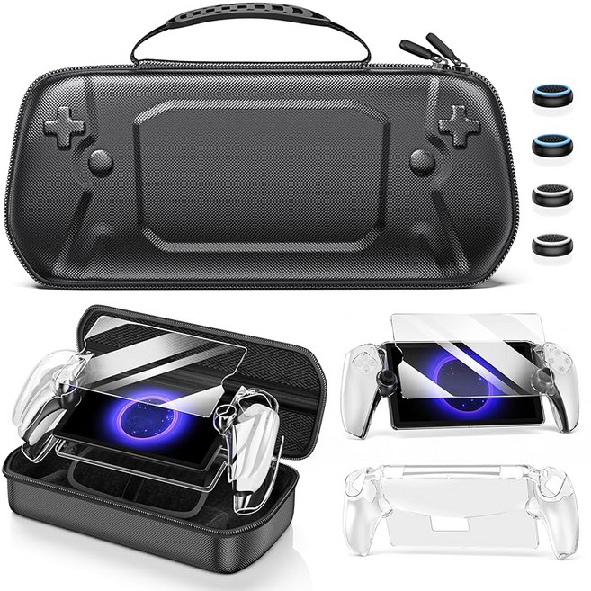 PS5 포털용 4in1 PS 포터블 수납 케이스 PS5 포털 수납 가방 PS Portal용 수납 케이스 수납 가방 + PS Portal용 보호 커버 + 유리 파일 + 4개 PS P