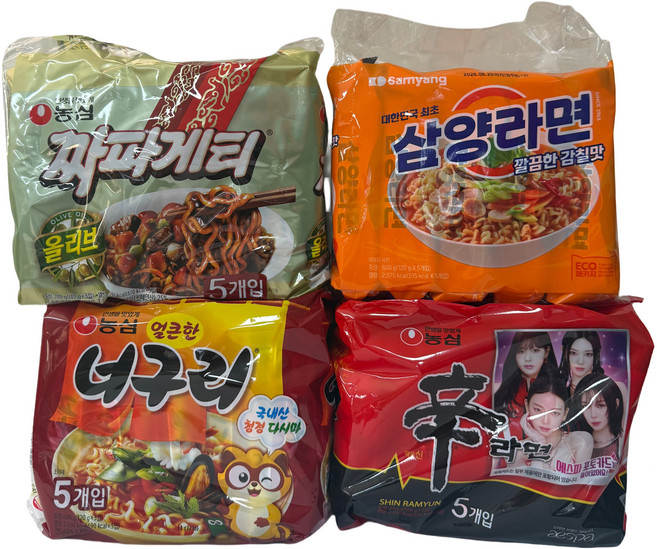 (장우)봉지라면!! 신라면5입+얼큰너구리5입+짜파게티5입+삼양라면5입, 20개