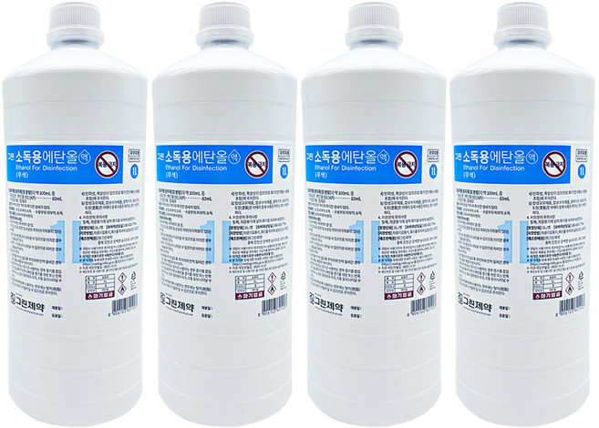 그린제약 소독용 에탄올액, 4개, 1L
