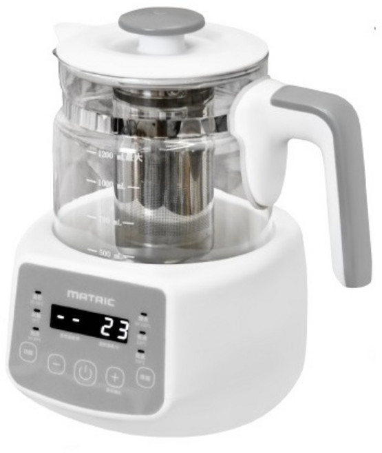 MATRIC 玻璃養生壺 MG-KT1211H 多功能烹煮模式 精準控溫 預約慢煮, 白色, 1個, 1.2L