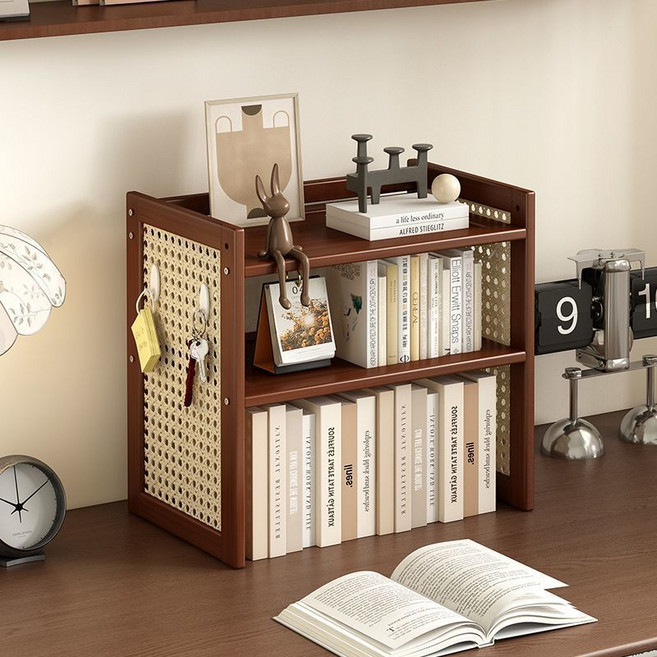 라탄 스타일 우드 미니 책장 2단 책꽂이 데스크 선반 책상 정리 수납 북유럽, 1개