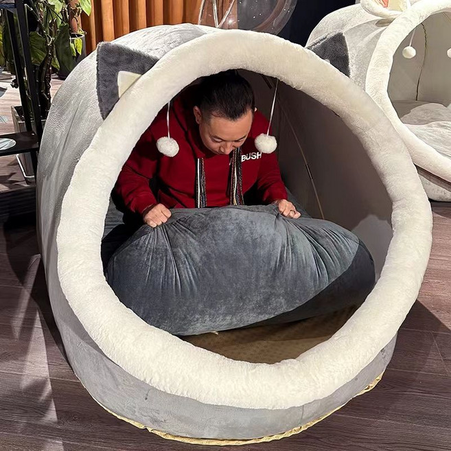사람숨숨집 보온 푹신한 초대형 동굴텐트 텐트 겨울 방한텐트 집순이 필수품 귀여운, A. 그레이, 1개