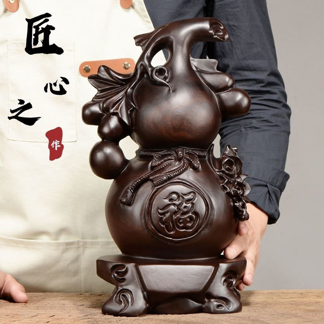 葫蘆擺件 招財裝飾 工藝品, 黑檀實木多子多福20cm