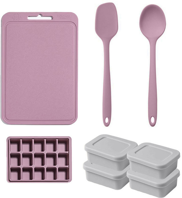 유일코리아 국산 실리콘 이유식 조리도구 세트, 1세트, 인디핑크+라이트그레이, 이유식조리도구