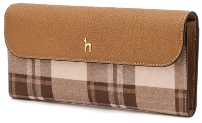 헤지스 베이지 체크배색 가죽 장지갑 YMHIWA5E352I2
