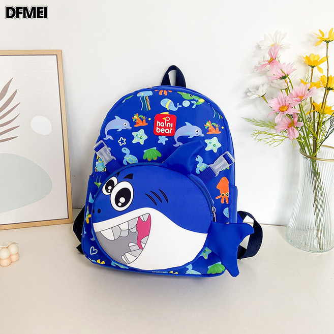 DFMEI 書包兒童幼兒園可愛小鯊魚男童女童時尚減負護脊雙肩包輕便