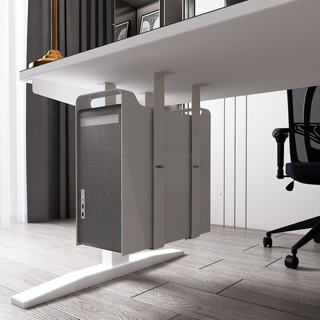 PC 본체 받침대 데스크 걸이 거치대 조절 가능한 브라켓, 1개, 화이트