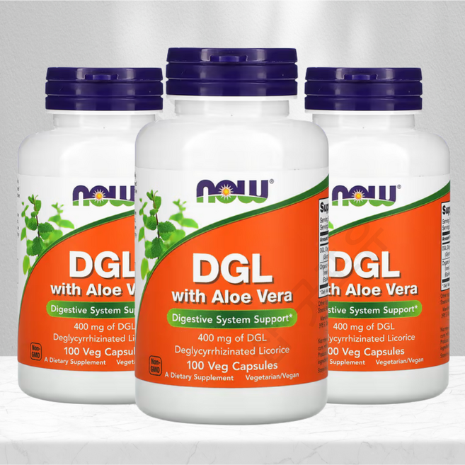 NOWFOODs 나우푸드 DGL 리코라이스 감초 Root 추출물 알로에베라 함유 400mg, 100정, 3개