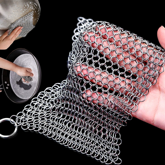 반영구 316 스텐 링 철 그물 체인 식당 가정 가게 수세미 탄냄비 텀블러 불판 싱크대 청소 세척 주방 무쇠팬 애벌 설거지, 1개, 스몰(10X10)