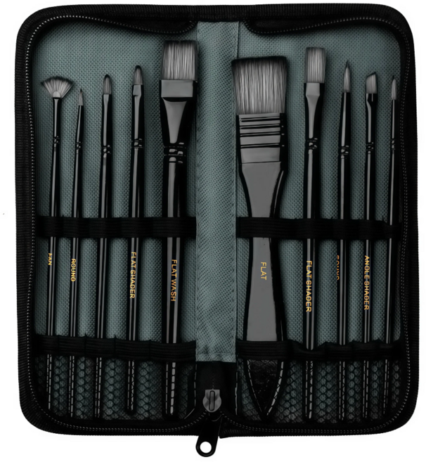 아크릴붓 유화 브러쉬 세트 케이스 파우치 붉은색 10개, 블랙