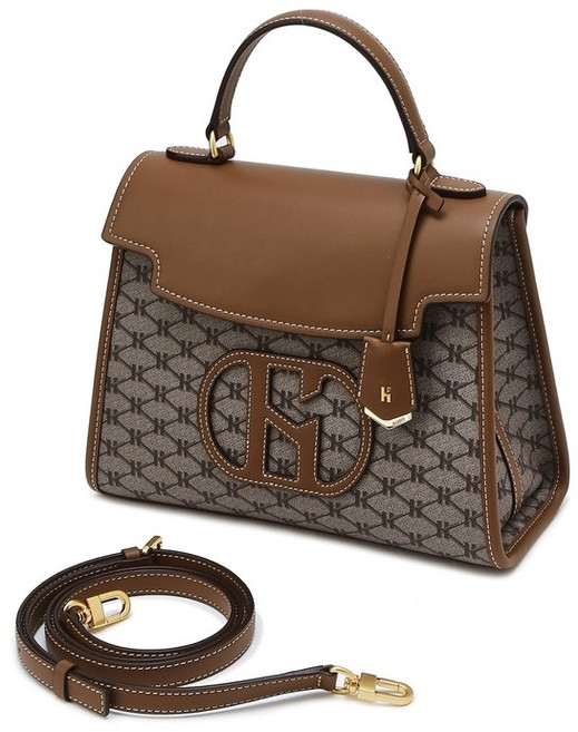 헤지스 여성 가방 H 레더 브라운 패치 시그니처 패턴 사첼백 M