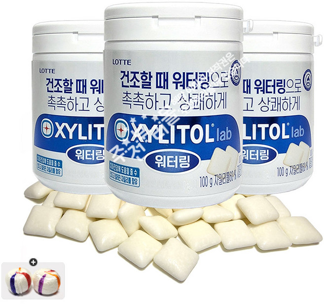 자일리톨 랩 워터링 껌 100g(케이스) x 3통+자색옥춘사탕 20g 세트, 1세트, 300g
