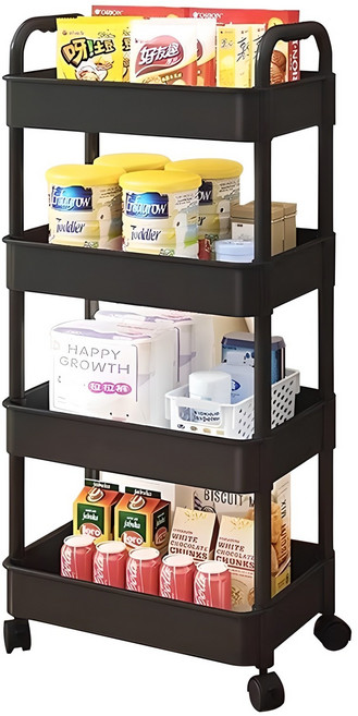 Tiger Pavilion 다기능 수납 트롤리, 블랙, 4단, 1개