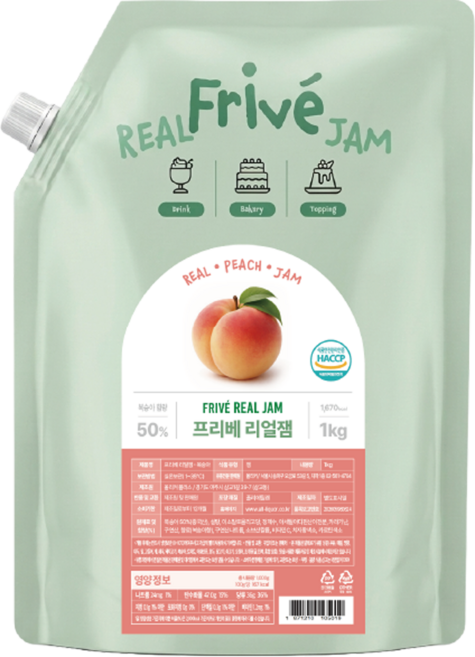 올리커 프리베 리얼 복숭아 리플잼 에이드 라떼, 1개, 1kg