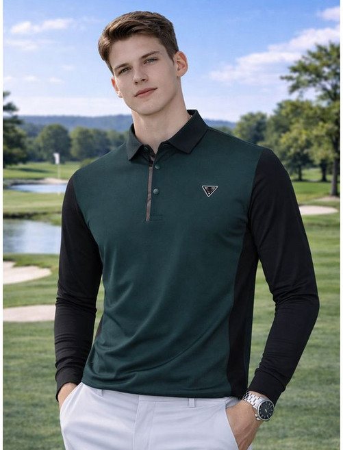 데니스골프 남성 투톤 라인배색 냉감소매 긴팔카라티 NAQMMTS022