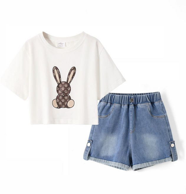 루비키즈 주니어 여아 래빗 크롭티 청반바지 상하복 E149