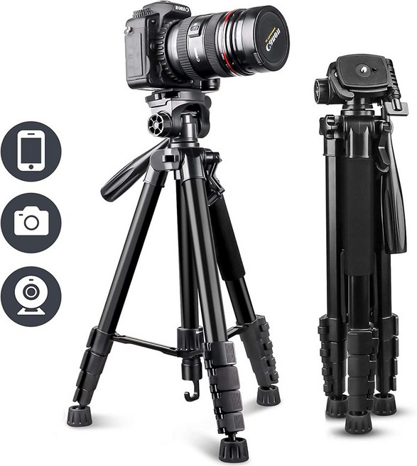 UBeesize 170cm 삼각 카메라 삼각 스마트폰 삼각 비디오 카메라 SLR 카메라 스마트 폰 태블릿 대응 가능 360 ° 회전 가능 경량 수납 봉투 포함 (검정), 1개
