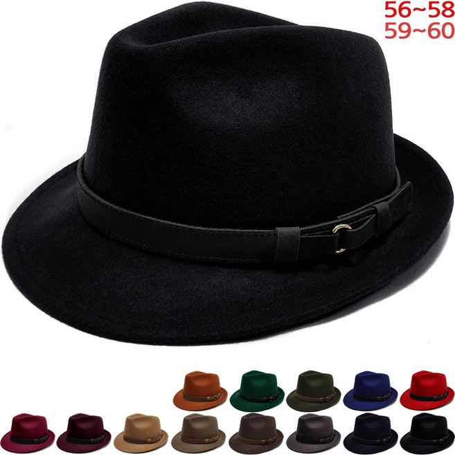 이럭셔리클럽 100% 양모 펠트 소가죽띠 울 중절모 페도라 햇 겨울 모자 남녀공용-CAP241025