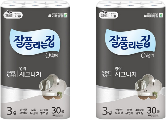 잘풀리는집 명작 시그니처 3겹 고급롤화장지, 27m, 30개입, 2개