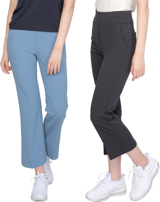 <투엘라> (1+1) 여성 숏/롱 2 기장 세미 부츠컷 팬츠 / 뱃살제로 빅밴드 맞춤 기장 골프 스포츠웨어 데일리 바지