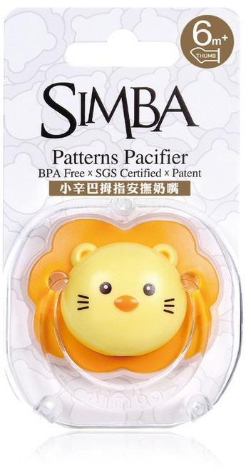 simba 小獅王辛巴 小辛巴拇指安撫奶嘴 S19010 S19011, 1個, 較大(6M+), 拇指型設計, 黃色