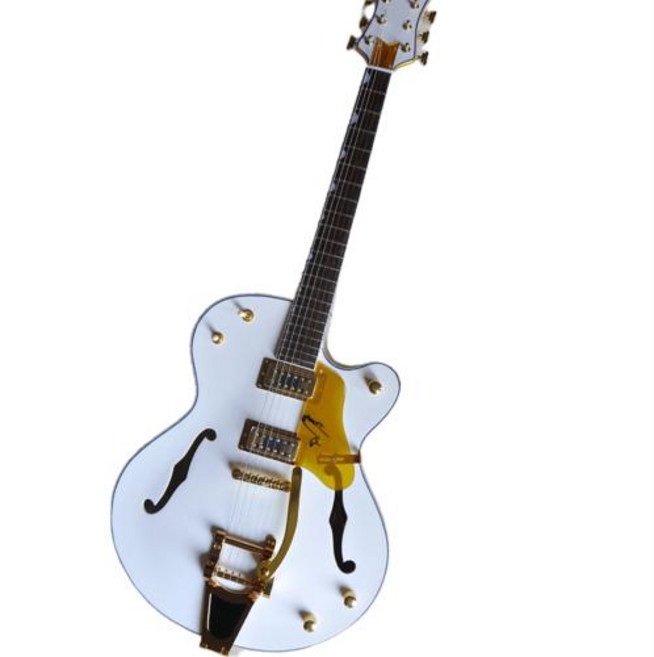 공장 세미 할로우 바디 화이트 일렉트릭 기타 골드 하드웨어 맞춤형 제공, 1개